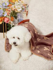 PETSIN 1 Pet Cat Dog Universal Brown Cute Bear Pattern Printed Plush All Season Universal Dog Blanket - Brown - View 8