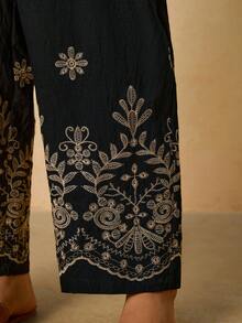 SHEIN VCAY 大码全印花纸袋腰休闲度假裤 - 黑色 - 查看 7