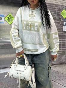 Rovax 女式休闲字母印花宽松圆领长袖运动衫，秋季 - 彩色 - 查看 4