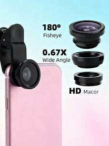 Kit de lente de cámara de teléfono 3 en 1 - Gran angular, macro, ojo de pez - Ideal para accesorios de fotografía, portátil y listo para selfies compatible con iPhone, Android para vacaciones de verano, viajes, fotografía creativa, contenido de redes sociales, accesorios para teléfono - Multicolor - Ver 2