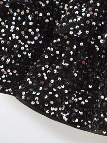 Maija Kids Young Girl Velvet Sequin Double Ruffle Hem Casual Elegant Skirt - Black - View 5