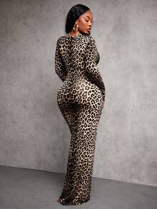 Radiana 大码女式秋冬优雅性感日常基本款豹纹长袖修身连衣裙，适合西装、邮轮服装、音乐节、音乐会、狂欢派对 - 彩色 - 查看 9