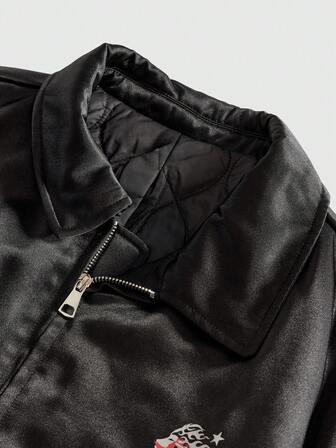 Street Life Chaqueta casual con cremallera y estampado de estrella gráfico para hombre, invierno