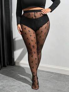 SHEIN CURVE+ Christmas Plus Size Solid Color High Waist Simple Fitted Leggings, Casual Everyday Wear - Black - View 7