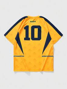 ROMWE MEN Prep 男式足球图案圆领短袖T恤 - 芥末黃 - 查看 2