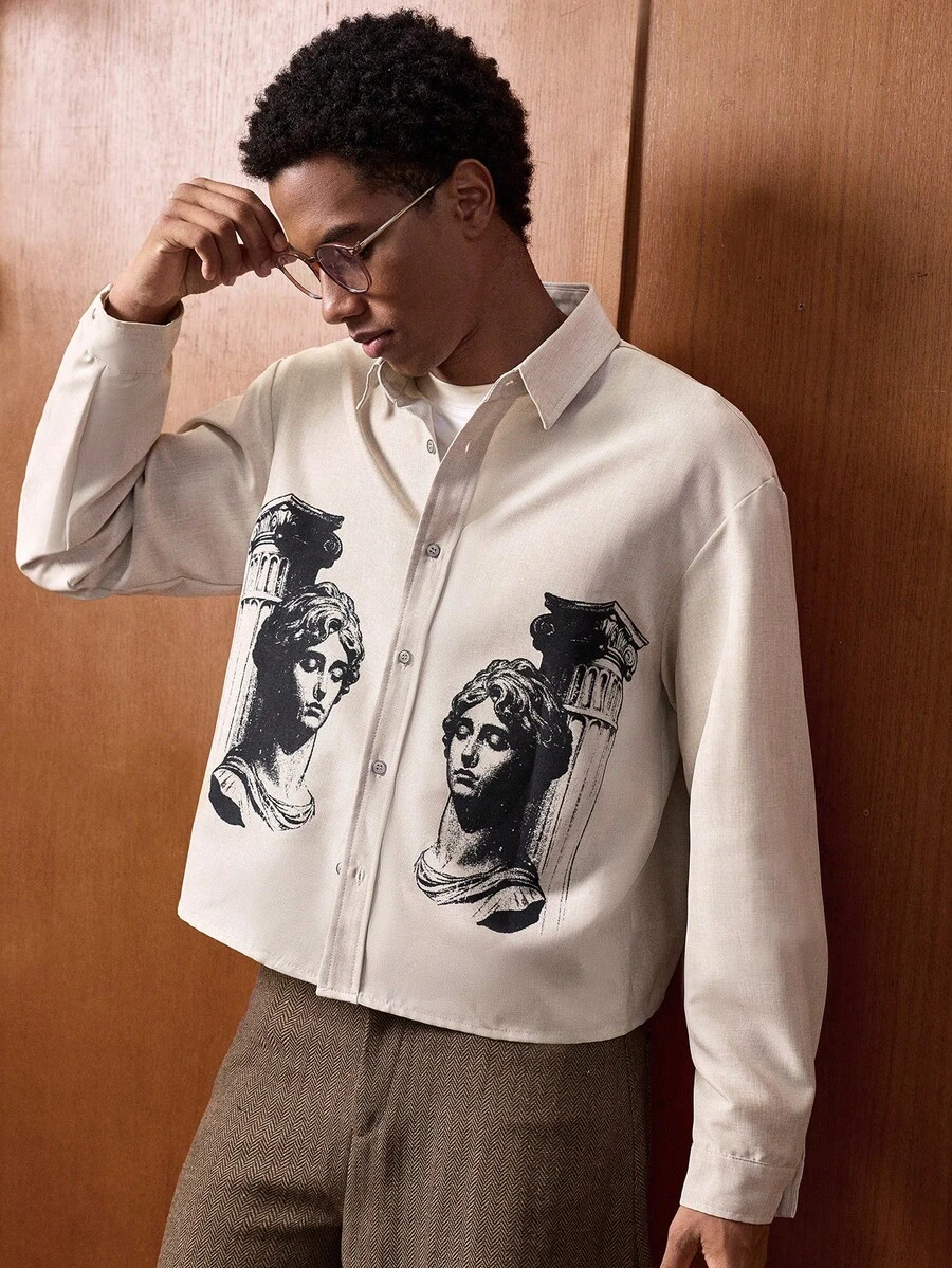 SWAVVY Men's Drop Shoulder Long Sleeve Button Front Casual Everyday Shirt - Khaki - View 1