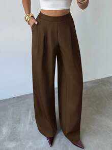 Firerie 女士优雅阔腿褶皱宽松裤 - 棕色 - 查看 7