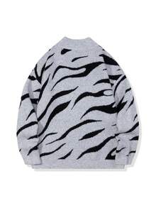 Manfinity Hypemode Men's Fashionable Zebra Pattern Crew Neck Sweater, Autumn/Winter, Long Sleeve Top - Grey - View 2