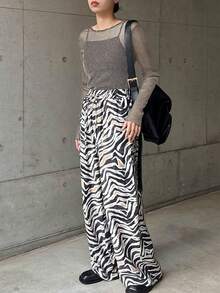 FRIFUL 女士时尚通勤亮面网纱透视长袖上衣 女士外出上衣 - 灰色 - 查看 2