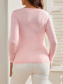 SHEIN 孕妇休闲纯色蕾丝边上衣 - 淺粉色 - 查看 2