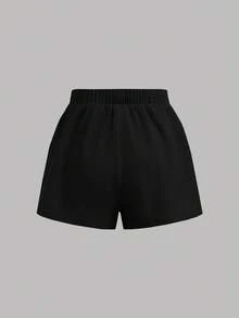SHEIN Girlism Set da 3 pezzi per ragazze adolescenti: canotta bianca, pantaloncini casual e top con camicia - nero - Visualizzare 7