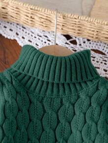 Vestido de suéter de línea A de cuello alto caqui para niñas, de tela de punto suave apta para uso en exteriores e interiores, otoño/invierno - Verde - Ver 4