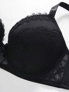 1 Áo ngực ren vá cỡ lớn có gọng nâng và hỗ trợ bên hông cho nữ - màu đen - Xem 4