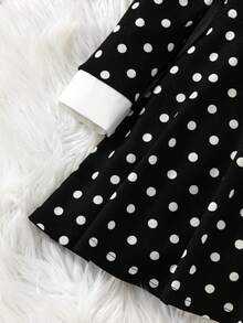 SHEIN Elladie kids Girls' Casual Black Contrast Collar Waist Knit Dress - Black - View 5