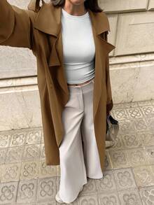 Aloruh Khaki Color-Block Cuff Trench Coat - Khaki - View 3