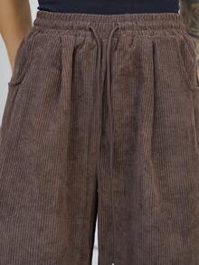 SAYEHFBABY Women's Autumn And Winter Street Fashion Casual Retro Corduroy Textured Baggy Pants ,Petite Women - Brown - View 6