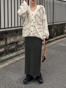 FRIFUL 女款休閒純色針織裙，秋冬校園風 - 灰色 - 查看 2