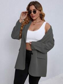 EMERY ROSE Áo khoác cổ ve đơn cài khuy đơn giản thời trang dành cho nữ cỡ lớn - Màu xám đen - Xem 7