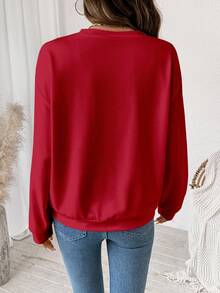 SHEIN LUNE 休闲简约圣诞英文字母姜饼人和圣诞树印花圆领宽松女士时尚卫衣，家庭套装，适合外出和聚会 - 彩色 - 查看 6