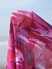 Swim Shayni 1 Bộ đồ bơi liền thân in họa tiết khóa kéo nửa hở cỡ lớn đi biển mùa hè kèm áo choàng và váy - màu đen - Xem 4