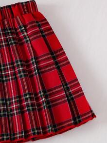 女童长袖蝴蝶结格子百褶裙卫衣套装，圣诞节，秋冬 - 杏色 - 查看 5