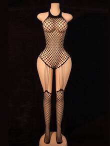 1 件女士性感成熟镂空无袖紧身衣 - 黑色 - 查看 6