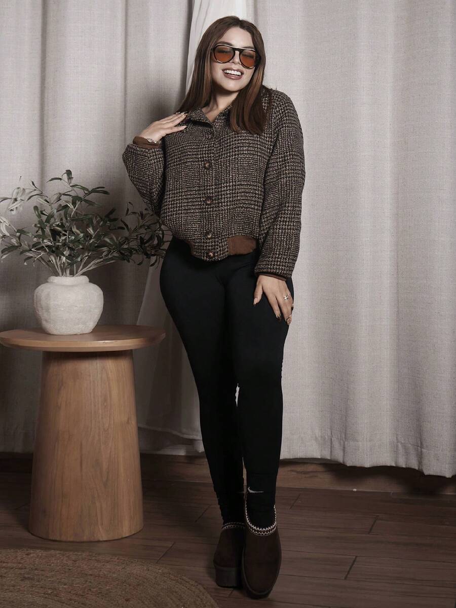 Lupita Cardoza New Autumn/Winter Woven Turndown Collar Plaid Elegant Long Sleeve Casual Fitted Buttoned Design Women Jacket Coat,Autumn,Minimalist,Business Casual,Holiday Outfits,Work Wear,Teacher Outfits,Back To School,Fall,Old Money Style