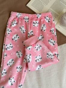 Baby Girl Cute Furry Cartoon Pattern Long Sleeve Top And Pants Pajama Set, Autumn/Winter