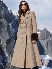 Aveloria Modichic 女式厚花呢大衣领双排扣袖口饰边大衣 - 彩色 - 查看 4