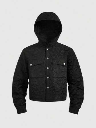 Cappotto imbottito con cappuccio da uomo, vestibilità morbida