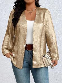 EMERY ROSE Plus Size Women Casual Versatile Blazer Jacket - Khaki - View 3