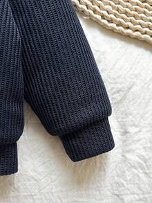 Vintaside Kids 1 件幼儿男童冬季新款 2025 人造毛皮衬里连帽长袖开衫夹克，适合男婴的时尚街头服饰，温暖厚外套 - 藏蓝色 - 查看 5