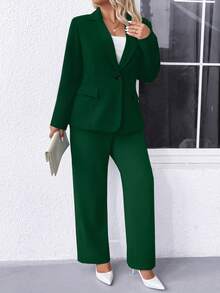 SHEIN Clasi Plus Size Women Solid Color Lapel Collar Long Sleeve Casual Blazer Jacket, Spring & Fall Graduation,Back To School,Teacher Outfits For Women Autumn - Dark Green - View 7