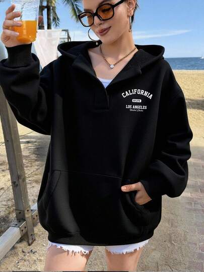 Veykashi Kalifornien Muster Logo Damen Große Größen Lässig Loose Fit Hoodie Pullover mit Taschen, geeignet für Herbst & Winter