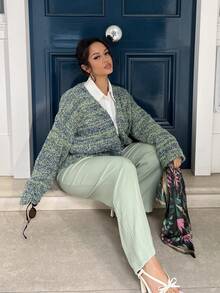 NegzBox Cardigan oversize à manches évasées en tricot, style printemps Y2K années 90, décontracté et mignon. Idéal pour l'aéroport, l'automne, la rentrée scolaire, l'hiver, le quotidien et le travail de bureau.