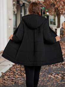 SHEIN Clasi 加大码保暖内衬黑色棉服外套，百搭冬季长袖 - 彩色 - 查看 5