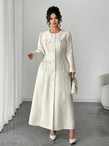 SHEIN Elenzya Elegant Plus Size Dress With Bowknot Decor, High-End New Design - Apricot - View 4
