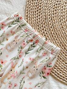 Vintaside Kids 2pcs/Set Apricot Digital Print Rabbit Long Sleeve Top And Floral Rabbit Long Pants Set, Baby/Toddler Girls T-Shirt Outfit