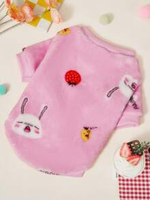 PETSIN 1件宠物猫狗粉色红色草莓印花法兰绒保暖、弹力舒适圆领卫衣 - 粉色 - 查看 2