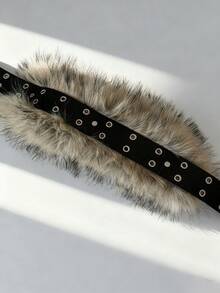 ROMWE Hippie 1pc Punk Style Furry Patchwork Belt, Y2K Fashion Double Air Vents Leather Belt, Personalized Decoration Accessory - Multicolor - View 4