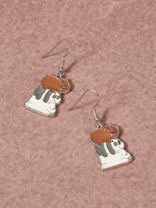 We Bare Bears X SHEIN 1 Pair Fashionable Women's Cartoon Bear Pattern Casual Zinc Alloy Earrings - Platinum - View 3