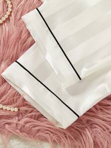 女童香槟色条纹长袖开衫和裤子两件套睡衣套装 - 白色 - 查看 8