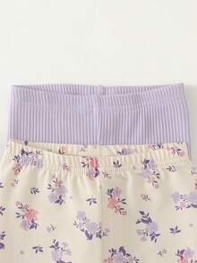 Cozy Pixies 2pcs Baby Girls Graphic Floral Print Solid Color Leggings Set Cartoon