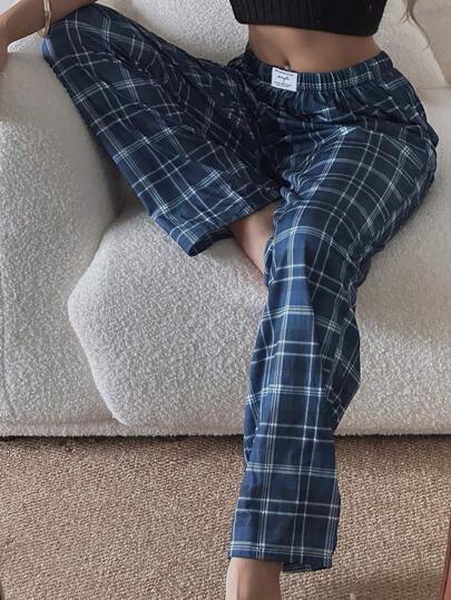 Dream Adore Plaid Print Elastic Waist Straight Leg Lounge Pants, view 5