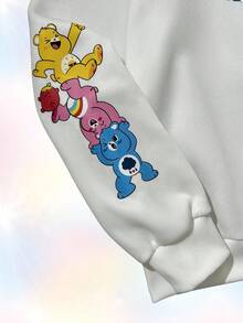 SHEIN Unity 女士秋冬白色卡通熊印花圆领长袖罗纹宽松羊毛套头衫，甜美可爱简约百搭，适合外出、通勤、办公室、休闲、约会、毕业季、日常穿着 - 白色 - 查看 4