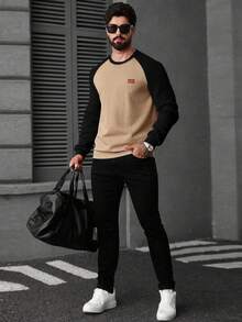 Manfinity CasualCool 男士撞色圆领长袖套头卫衣，男士上衣，长袖男士针织衫，适合日常休闲、周末旅行、户外活动、探险旅行、轻松的工作环境或半正式场合，也是送给男友/丈夫、周年纪念日或圣诞节的理想礼物。 - 彩色 - 查看 3