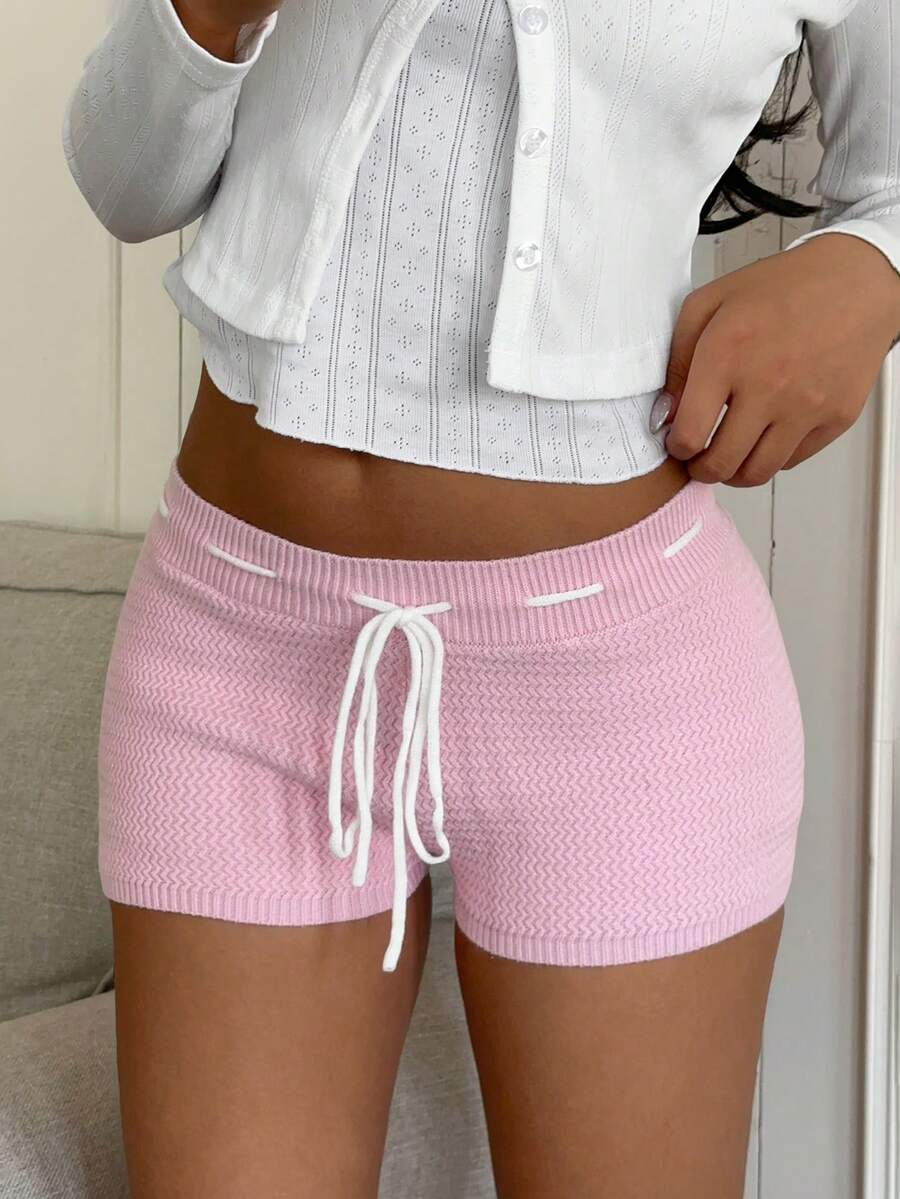 CovetEZ Women's Solid Color Minimalist Knit Pants, Everyday Wear - Pink - View 1