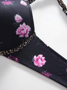 1 Áo ngực hỗ trợ thoải mái, có gọng màu đen cỡ lớn, họa tiết da báo, dây đeo thông thường - Nhiều màu - Xem 5