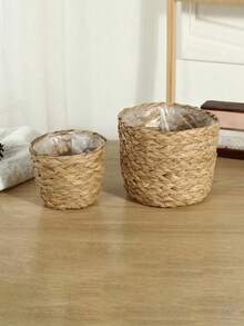 1pc Handmade Woven Plant Pot Cover, Seagrass Rope Basket For Home Living Room, Wicker/Rattan/Bamboo Handicraft Flower Basket - Multicolor - View 7