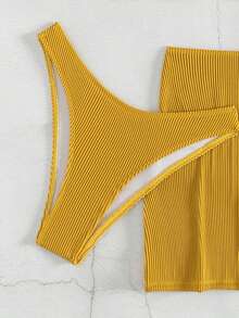 Bonvoyette 女性夏季海灘純色頸掛比基尼套裝，連裙套裝3入組